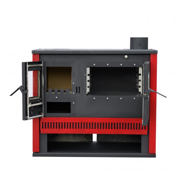 ALAZ GTM – Печка на дърва 15 kW – Червена – Дългогоряща с функция за готвене