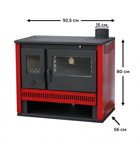 ALAZ GTM – Печка на дърва 15 kW – Червена – Дългогоряща с функция за готвене